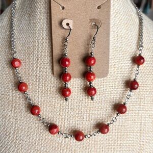 Orange Red Sponge Coral Stainless Steel Earrings and Necklace 🪸🪸🪸